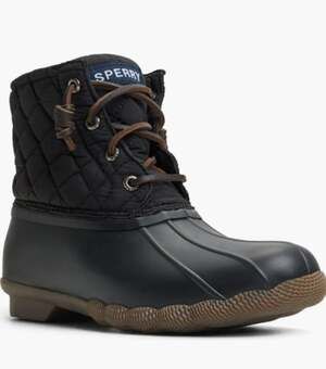 Sperry Top-Sider Saltwater Quilted Duck Boots Black Floral Lining Women's 8.5 M